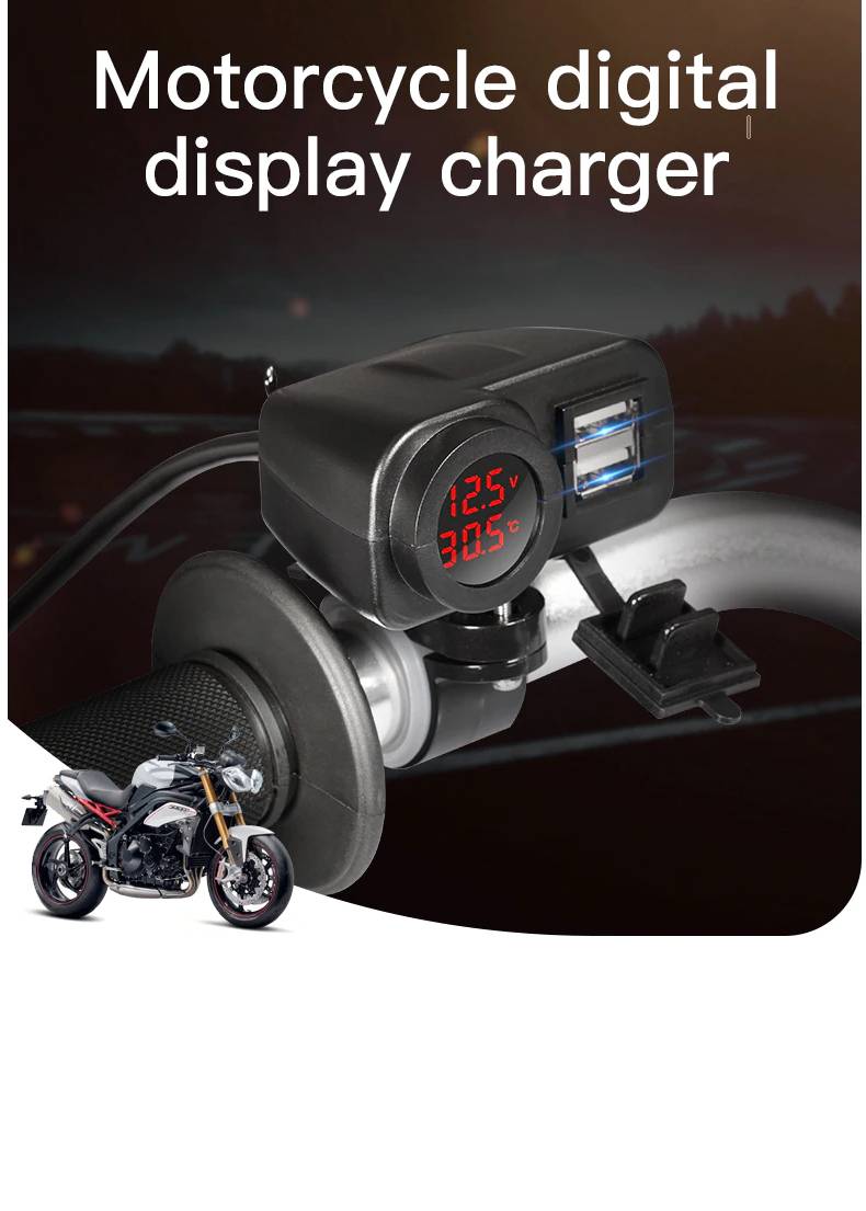 Dual Usb Waterproof Charger For Motorcycle With Temperature Display Plug Kit 4.2 A Volt Cable Switch On/Off Dual Usb Waterproof Charger For Motorcycle With Temperature Display Plug Kit 4.2 A Volt Cable Switch On/Off