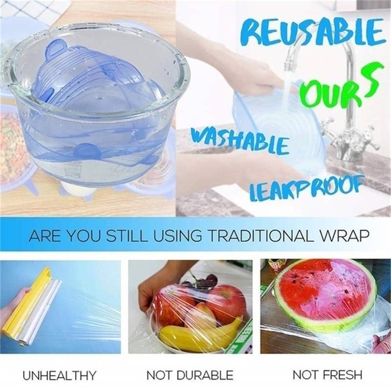 6PCS Kitchen Silicone Stretch Universal Lids Microwave & Dishwasher friendly 6PCS Kitchen Silicone Stretch Universal Lids Microwave & Dishwasher friendly