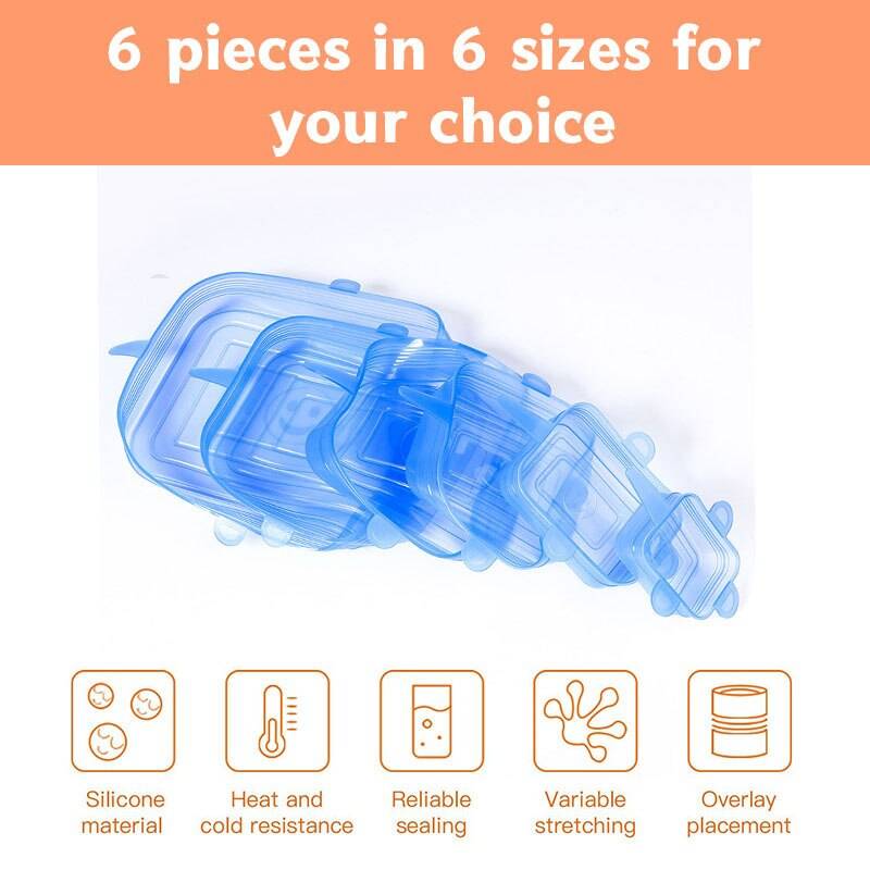 6PCS Kitchen Silicone Stretch Universal Lids Microwave & Dishwasher friendly 6PCS Kitchen Silicone Stretch Universal Lids Microwave & Dishwasher friendly