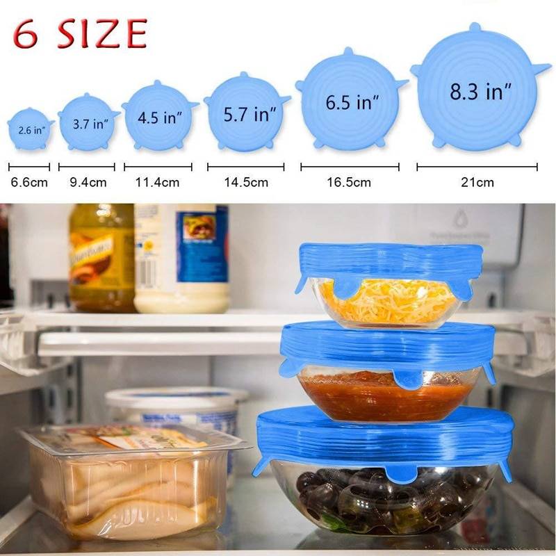6PCS Kitchen Silicone Stretch Universal Lids Microwave & Dishwasher friendly 6PCS Kitchen Silicone Stretch Universal Lids Microwave & Dishwasher friendly