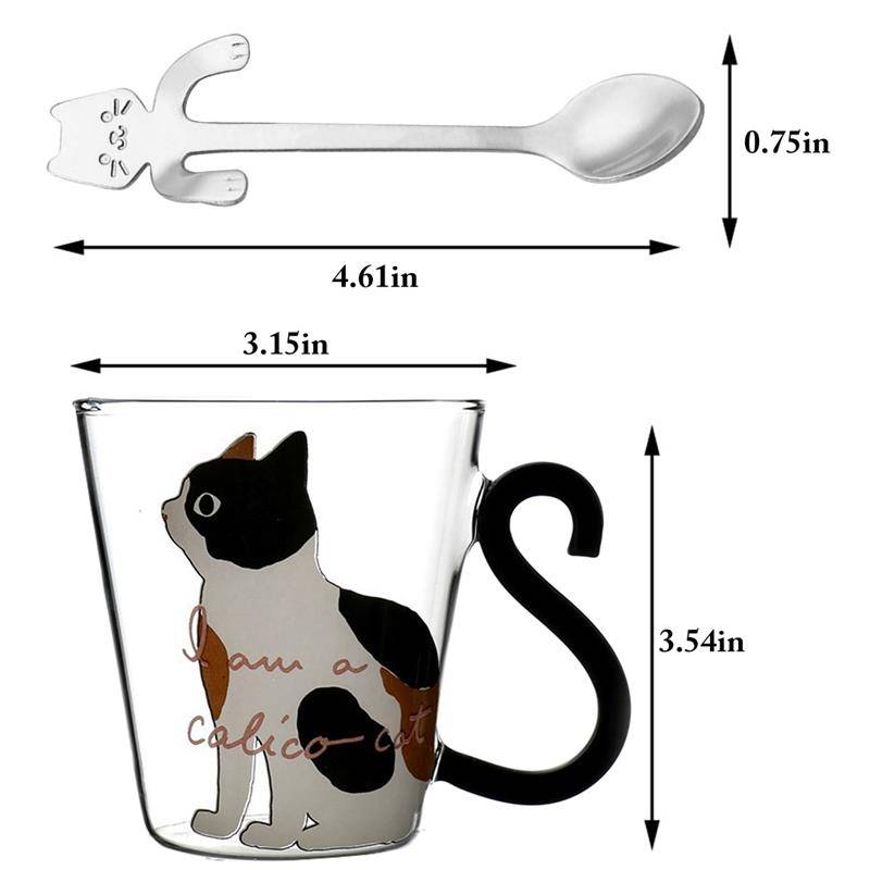 Cute Cats Heat Resistant Insulation Glass Tea Coffee Mug with Spoon Cute Cats Heat Resistant Insulation Glass Tea Coffee Mug with Spoon