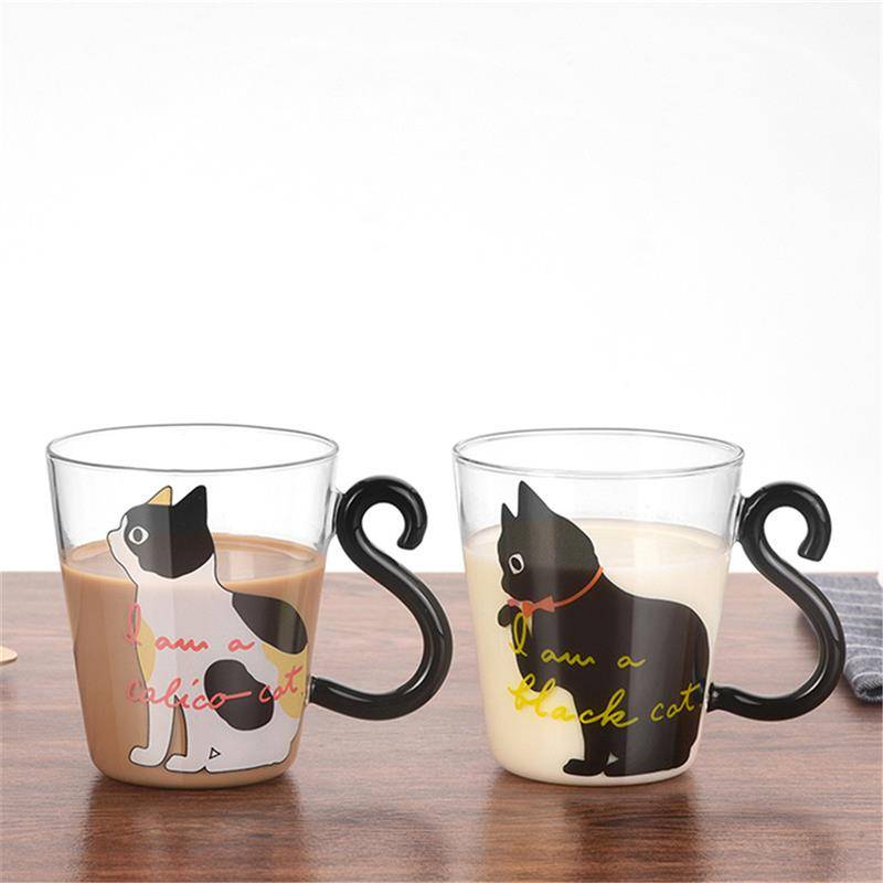 Cute Cats Heat Resistant Insulation Glass Tea Coffee Mug with Spoon Cute Cats Heat Resistant Insulation Glass Tea Coffee Mug with Spoon
