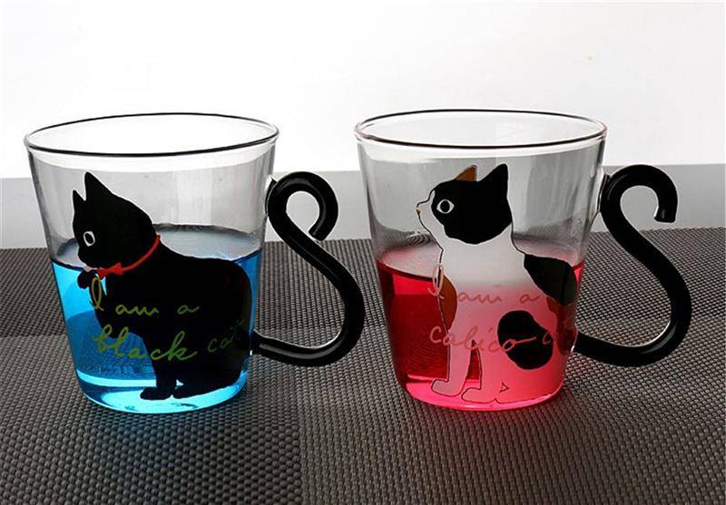 Cute Cats Heat Resistant Insulation Glass Tea Coffee Mug with Spoon Cute Cats Heat Resistant Insulation Glass Tea Coffee Mug with Spoon