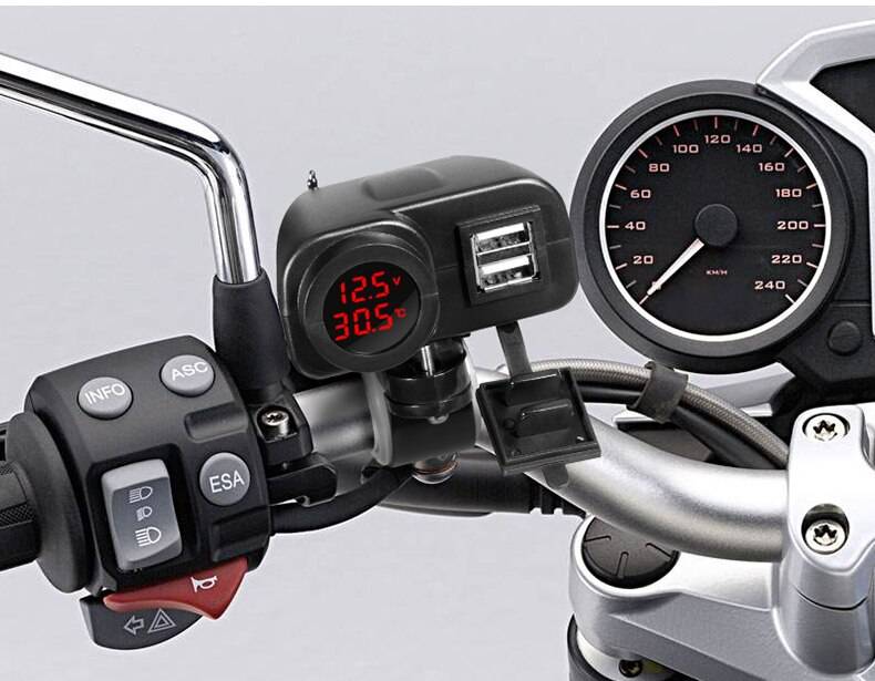Dual Usb Waterproof Charger For Motorcycle With Temperature Display Plug Kit 4.2 A Volt Cable Switch On/Off Dual Usb Waterproof Charger For Motorcycle With Temperature Display Plug Kit 4.2 A Volt Cable Switch On/Off