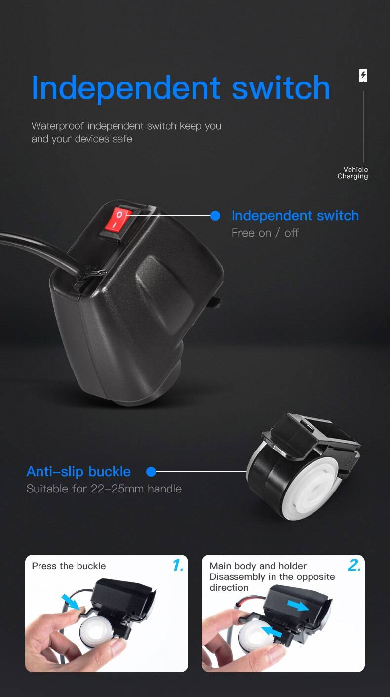 Dual Usb Waterproof Charger For Motorcycle With Temperature Display Plug Kit 4.2 A Volt Cable Switch On/Off Dual Usb Waterproof Charger For Motorcycle With Temperature Display Plug Kit 4.2 A Volt Cable Switch On/Off
