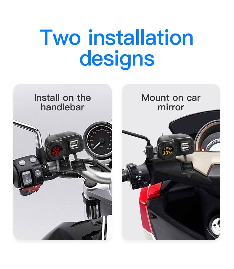 Dual Usb Waterproof Charger For Motorcycle With Temperature Display Plug Kit 4.2 A Volt Cable Switch On/Off Dual Usb Waterproof Charger For Motorcycle With Temperature Display Plug Kit 4.2 A Volt Cable Switch On/Off