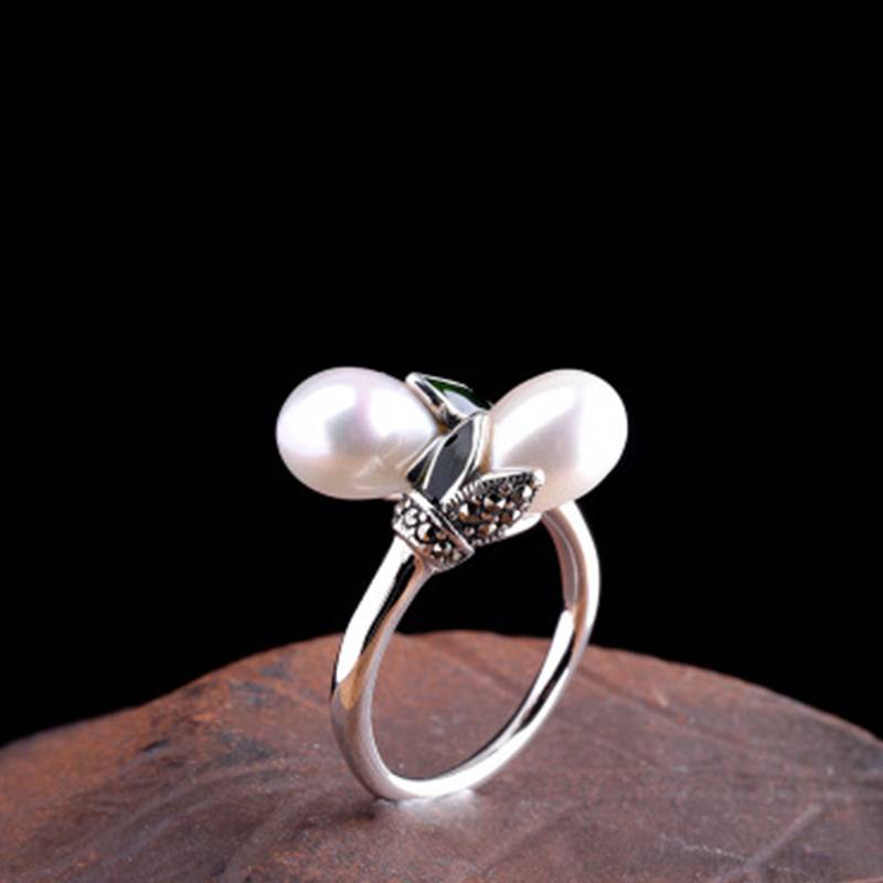 Double Freshwater Pearls Sterling Silver Ring Silver