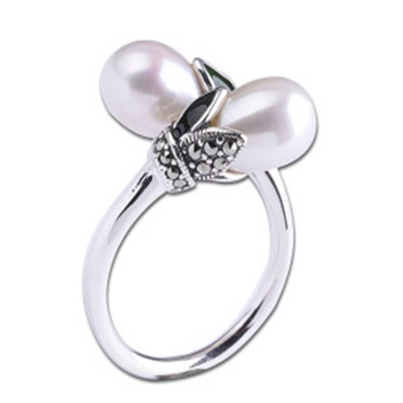 Double Freshwater Pearls Sterling Silver Ring Silver