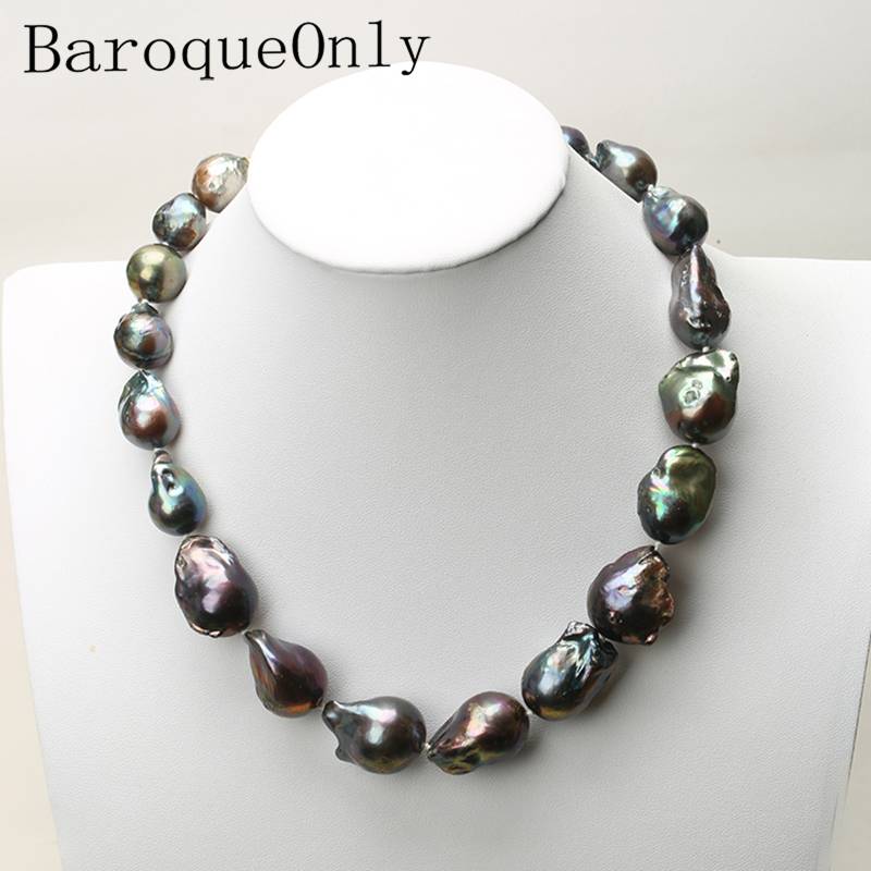 Natural freshwater Baroque pearl necklace deep blue peacock green black pearl chain choker long necklace AA for girl gift party Natural freshwater Baroque pearl necklace deep blue peacock green black pearl chain choker long necklace AA for girl gift party