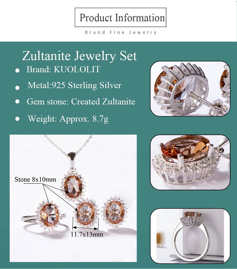 Kuololit Zultanite Gemstone Jewelry Set for Women Solid 925 Sterling Silver Ring Earrings Necklaces Color Change Stone for Women Kuololit Zultanite Gemstone Jewelry Set for Women Solid 925 Sterling Silver Ring Earrings Necklaces Color Change Stone for Women