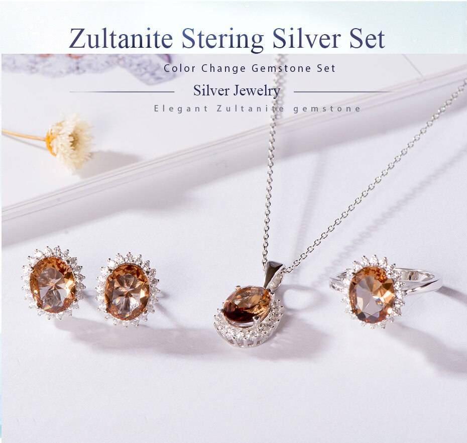 Kuololit Zultanite Gemstone Jewelry Set for Women Solid 925 Sterling Silver Ring Earrings Necklaces Color Change Stone for Women Kuololit Zultanite Gemstone Jewelry Set for Women Solid 925 Sterling Silver Ring Earrings Necklaces Color Change Stone for Women